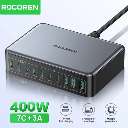 400W 10-in-1 GaN Desktop Charging Station - Fast Multi-Port Power Hub