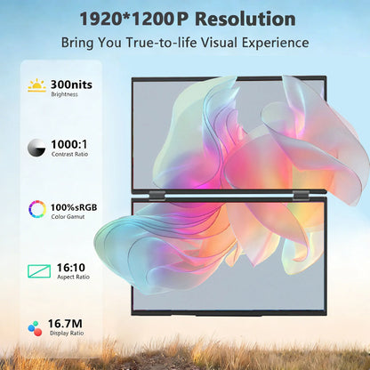 14" Dual Screen Portable Laptop Monitor - 1.2K 1920x1200 IPS Triple Display