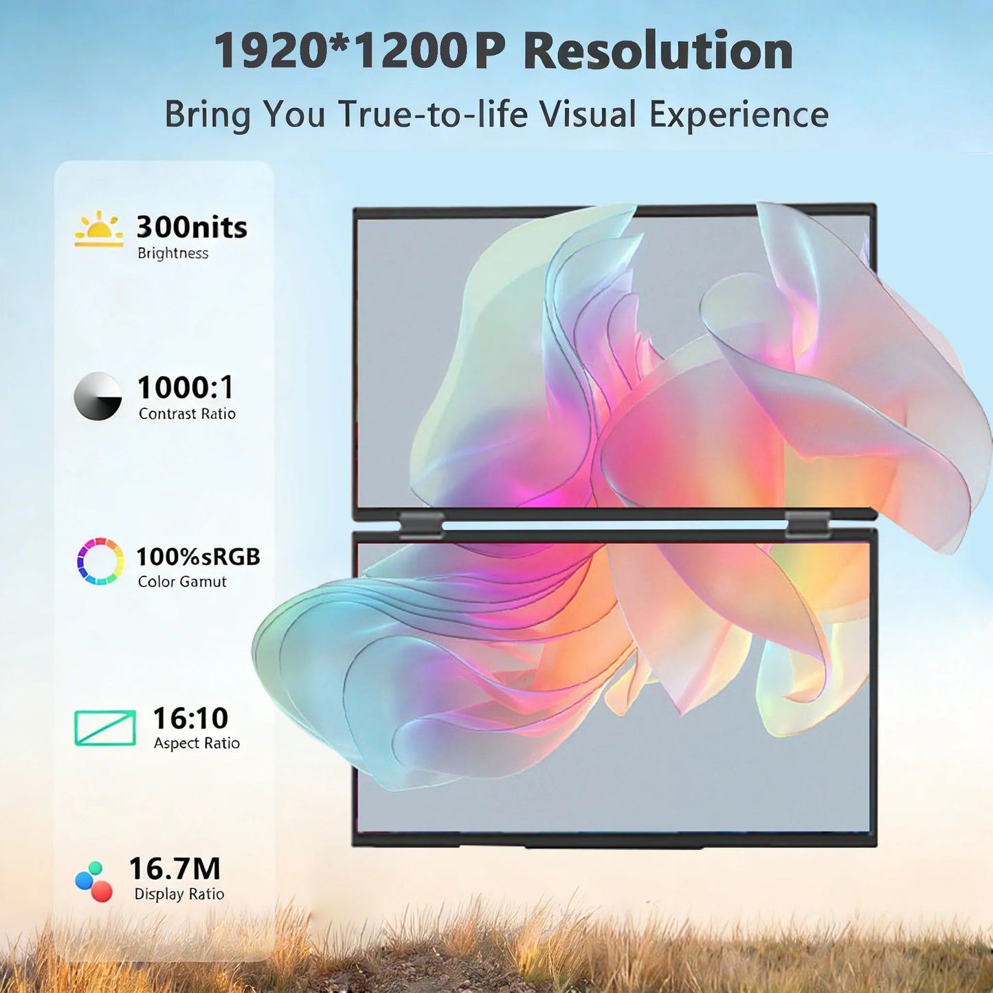 14" Dual Screen Portable Laptop Monitor - 1.2K 1920x1200 IPS Triple Display