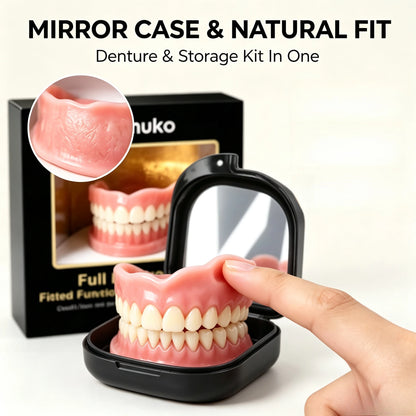 Comfort Fit Silicone Snap-On Dentures with Mirror Storage Case