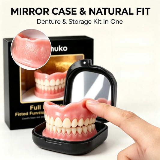 Comfort Fit Silicone Snap-On Dentures with Mirror Storage Case