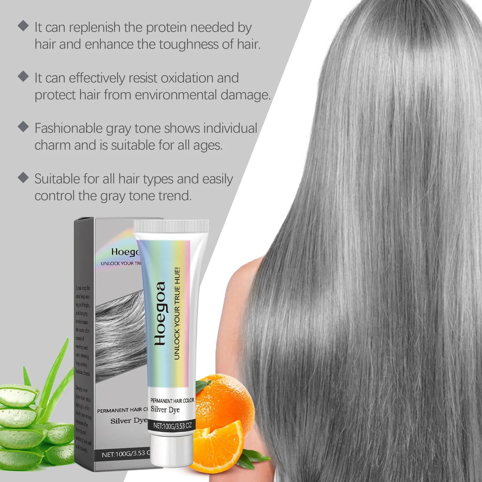 Permanent Silver Gray Hair Dye Cream - Professional Root & Full Coverage Formula - 5