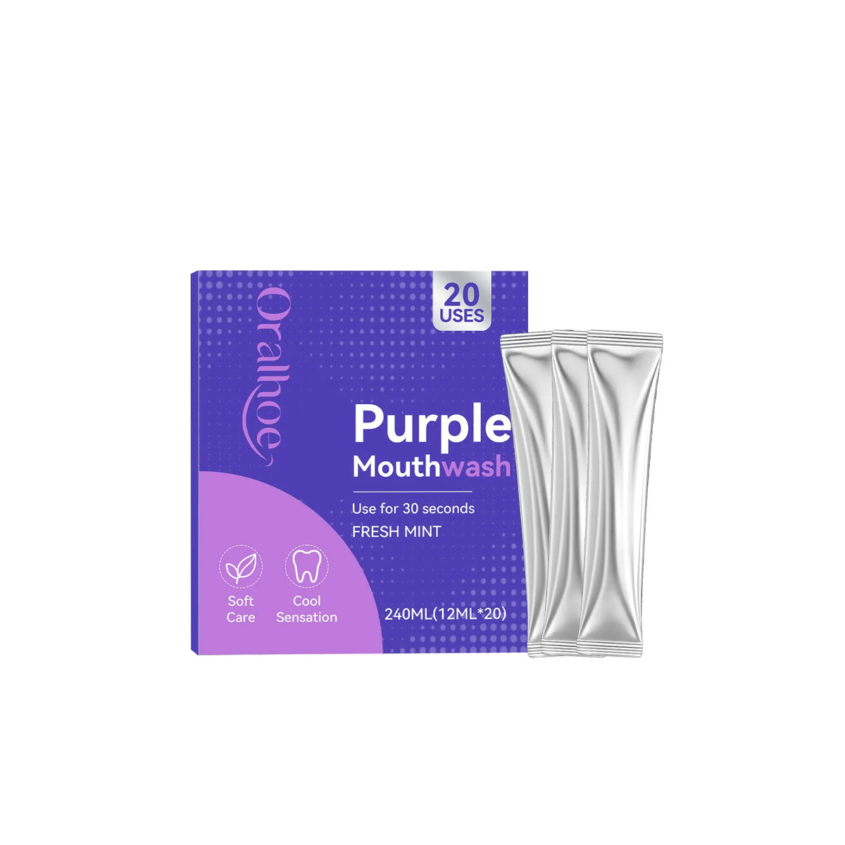 Purple Mint Mouthwash Single-Use Travel Sachets for Fresh Breath & Oral Care
