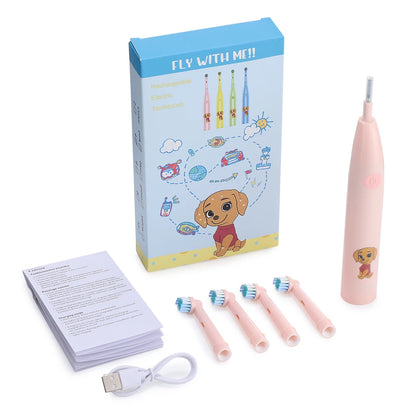 Kids Rechargeable Electric Toothbrush with 4 Replacement Heads & Timer