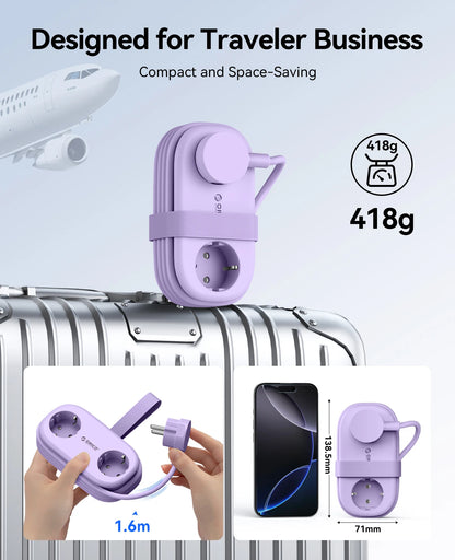 65W GaN Fast Charging Power Strip - 6-in-1 Compact Travel Charger & Adapter
