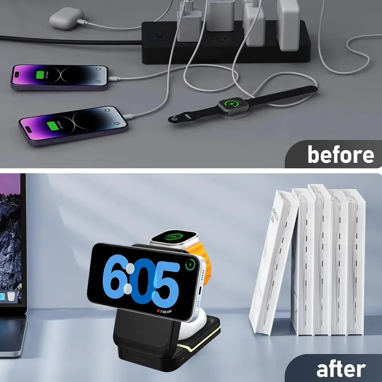 3-in-1 Foldable Magnetic Wireless Charger for iPhone, Apple Watch & AirPods