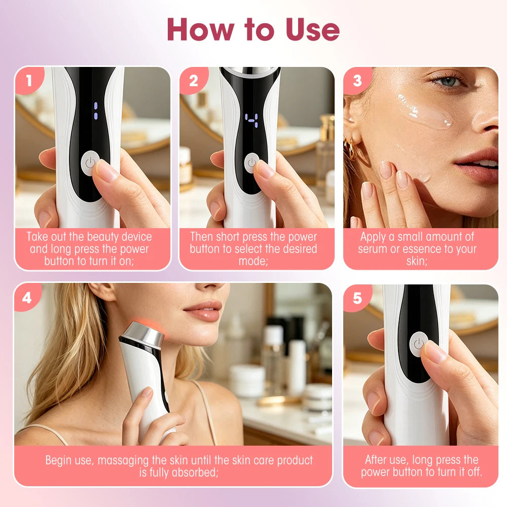 4-in-1 LED Facial Massager - Deep Pore Cleansing & Skin Tightening Beauty Device - 4