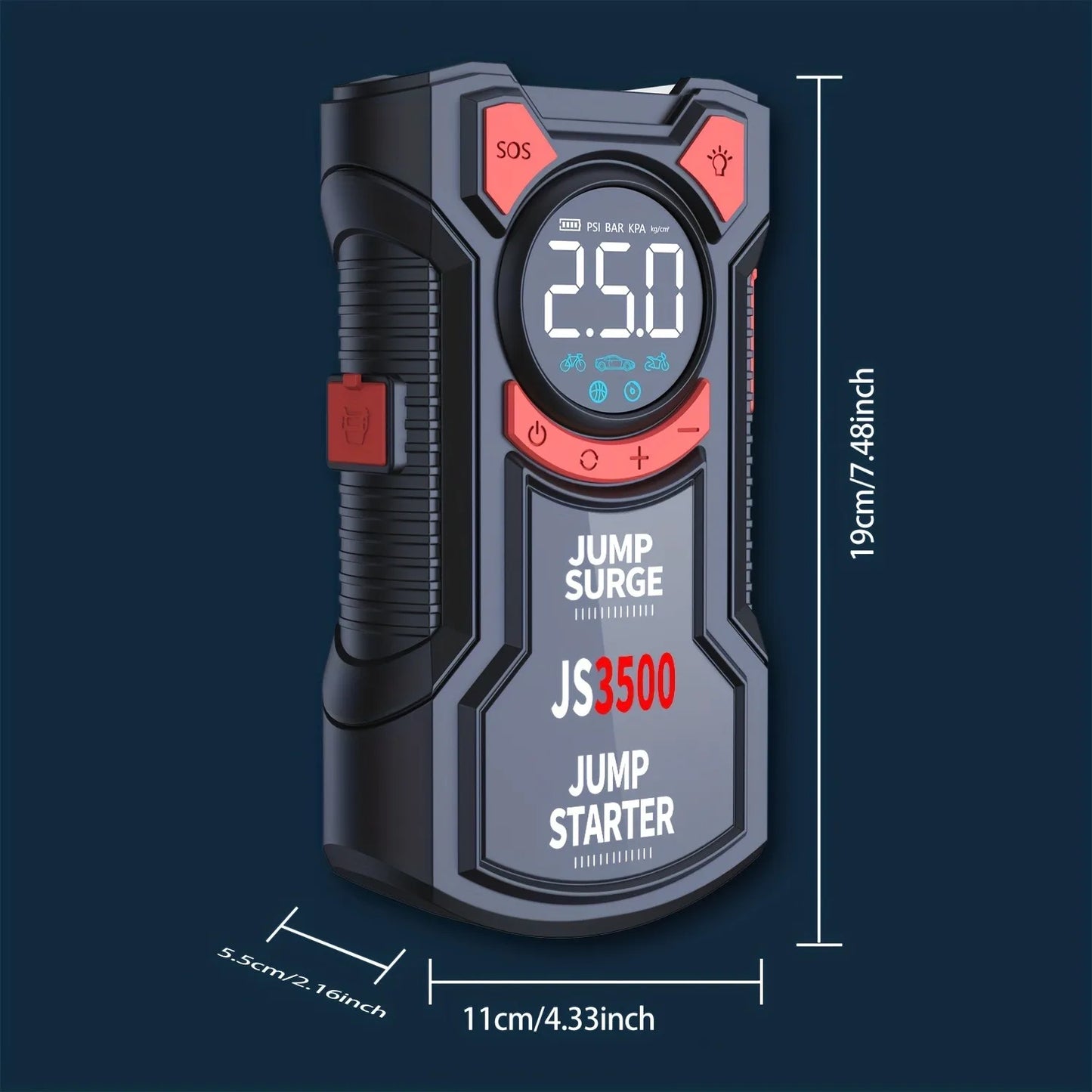 4-in-1 Portable Car Jump Starter with Tire Inflator & Power Bank
