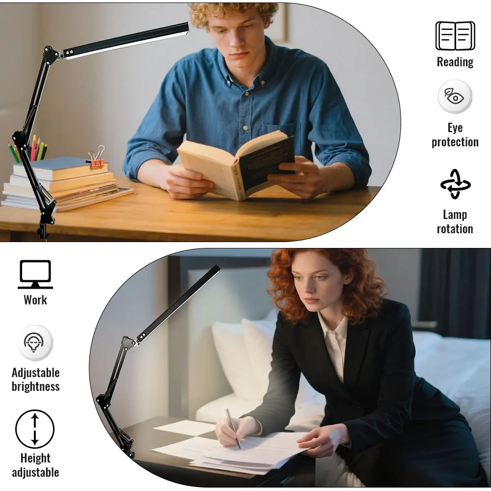 LED Swing Arm Desk Lamp with Clamp - 30 Dimmable Eye-Caring Lighting Modes - 2