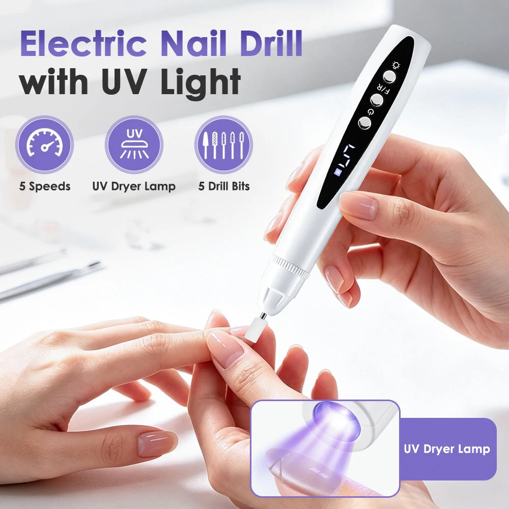 2-in-1 Cordless Electric Nail Drill with Built-in UV Curing Light - 6