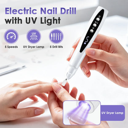 2-in-1 Cordless Electric Nail Drill with Built-in UV Curing Light