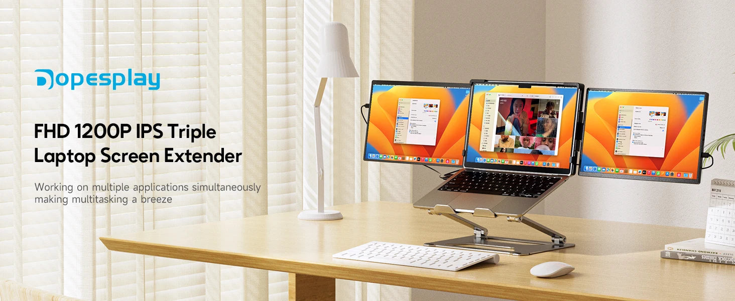 14.1" Portable Laptop Monitor - 1200P FHD IPS Triple Screen Extender - 7