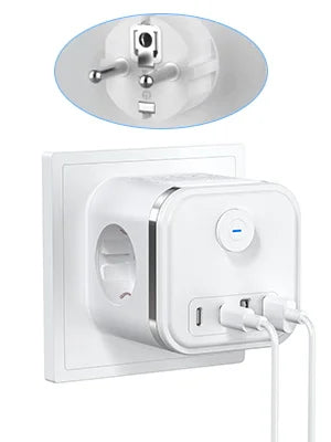 7-in-1 European Power Strip Cube with 4 USB/Type-C Fast Charging Ports