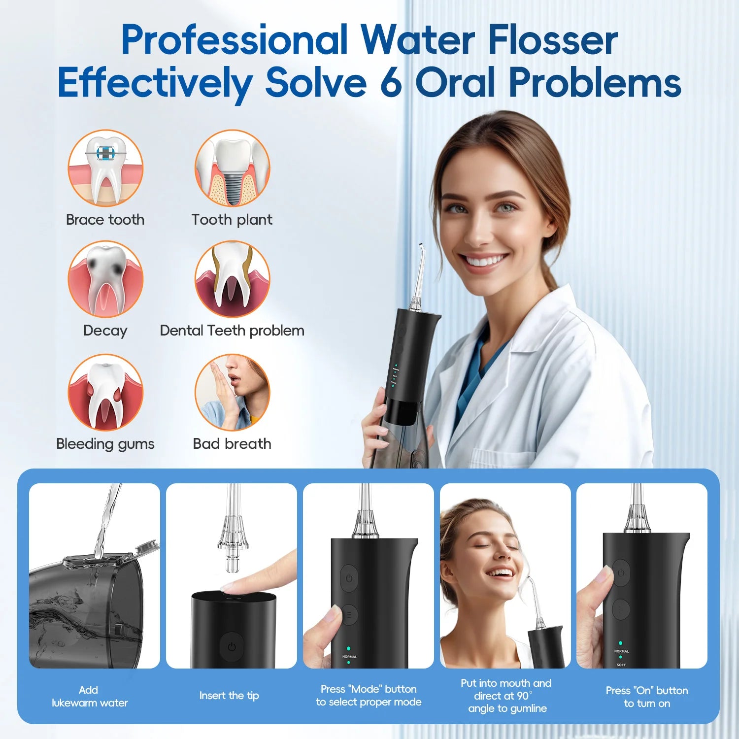 Portable Oral Irrigator & Sonic Toothbrush Combo Set for Deep Teeth Cleaning - 4