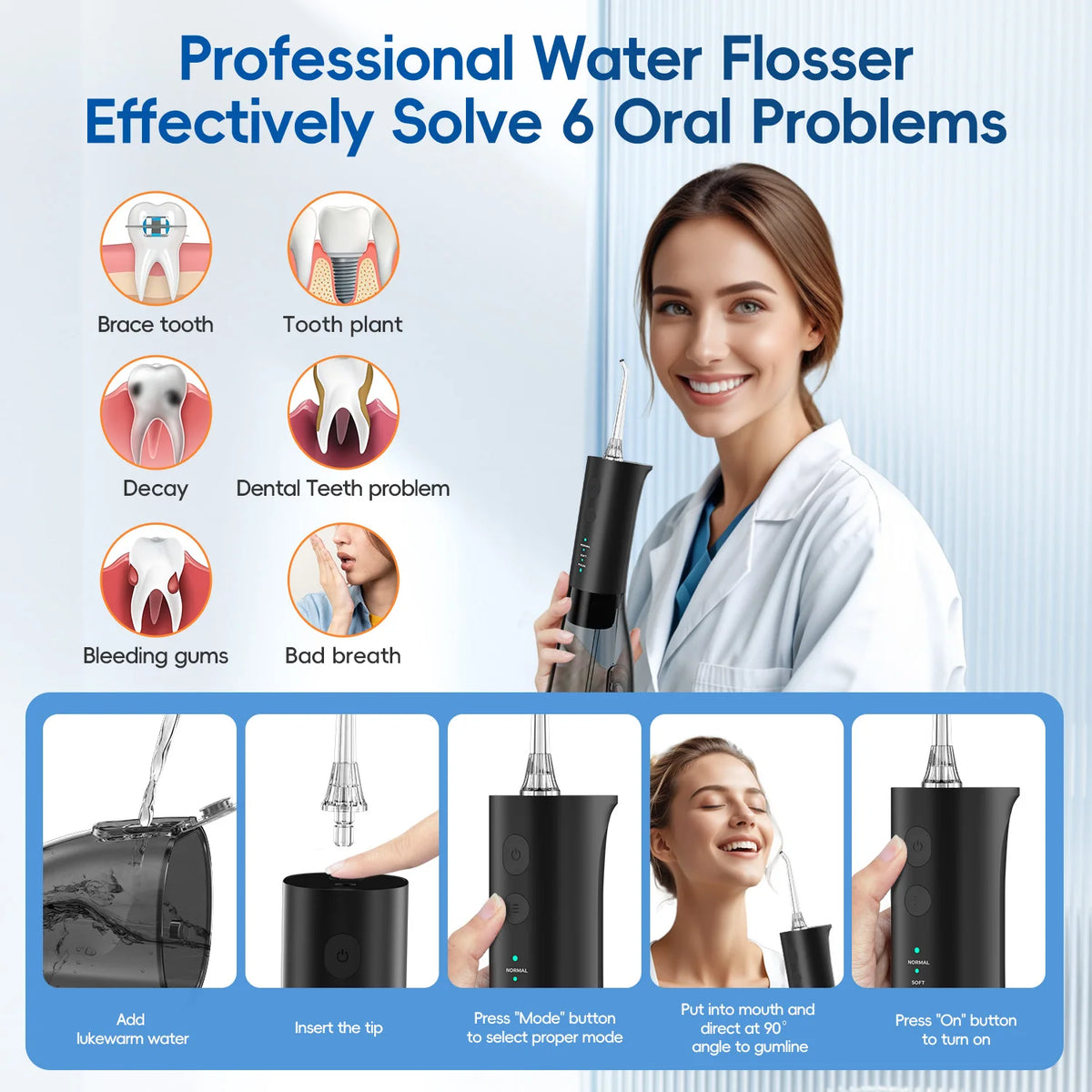 Portable Oral Irrigator & Sonic Toothbrush Combo Set for Deep Teeth Cleaning