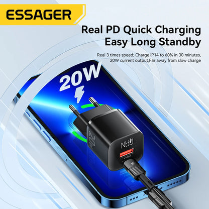 20W GaN Dual Port USB-C Fast Wall Charger for iPhone Samsung iPad