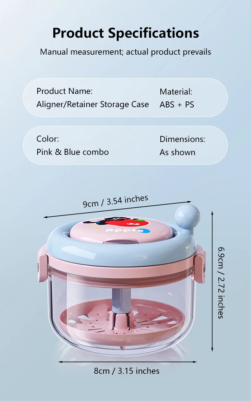 Rotary Denture Cleaning Case with Drainage Tray and Mirror