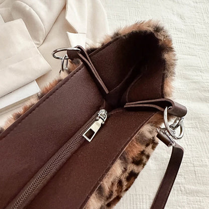 Luxury Leopard Fluffy Fur Tote