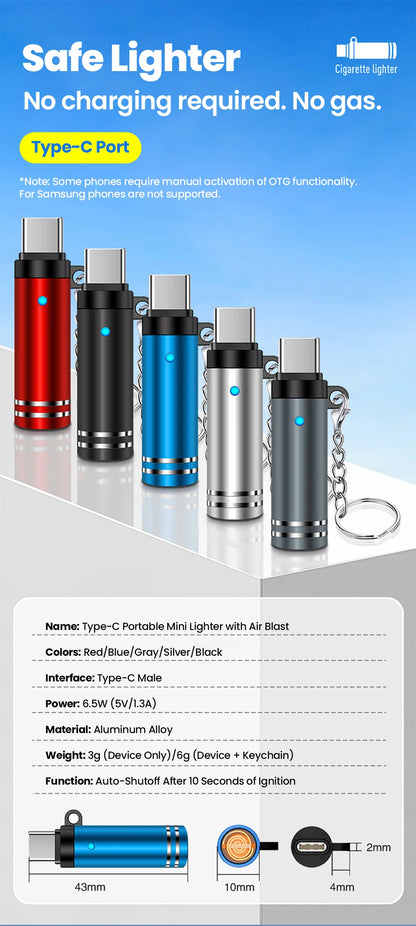Mini USB-C Portable Cigarette Lighter - Instant Flameless Igniter