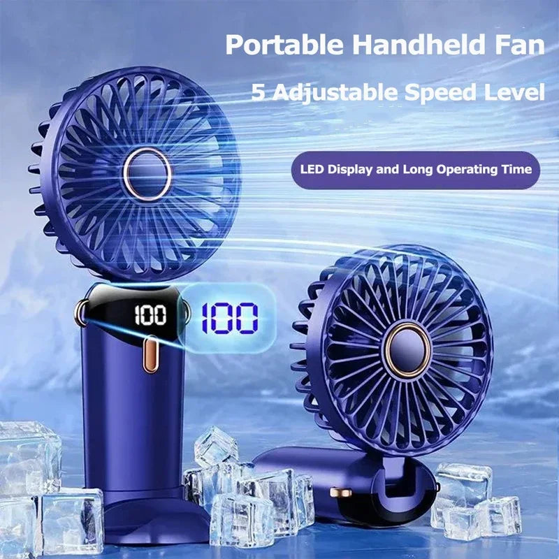 Portable 5-Speed Handheld & Neck Fan with Phone Stand & LED Display - 1