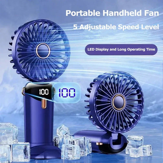 Portable 5-Speed Handheld & Neck Fan with Phone Stand & LED Display