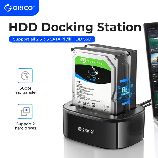 Dual-Bay Hard Drive Docking Station for 2.5/3.5" HDD & SSD USB 3.0