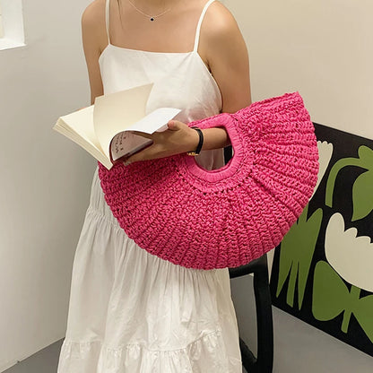 Luxury Half-Moon Straw Tote