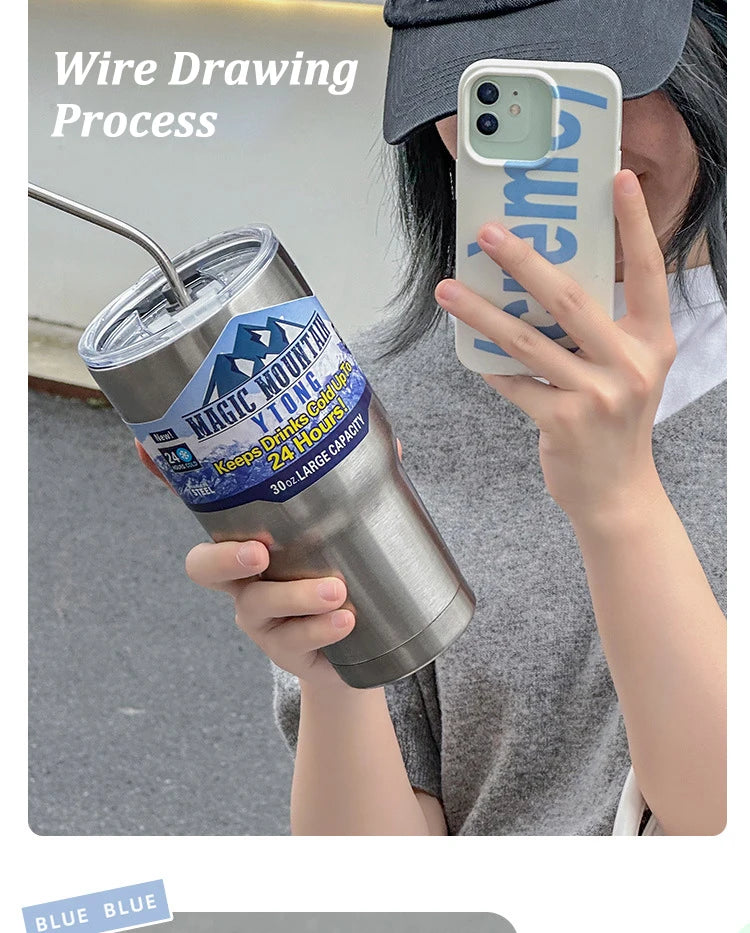 900ml Vacuum Insulated Stainless Steel Tumbler with Straw for Travel - 8