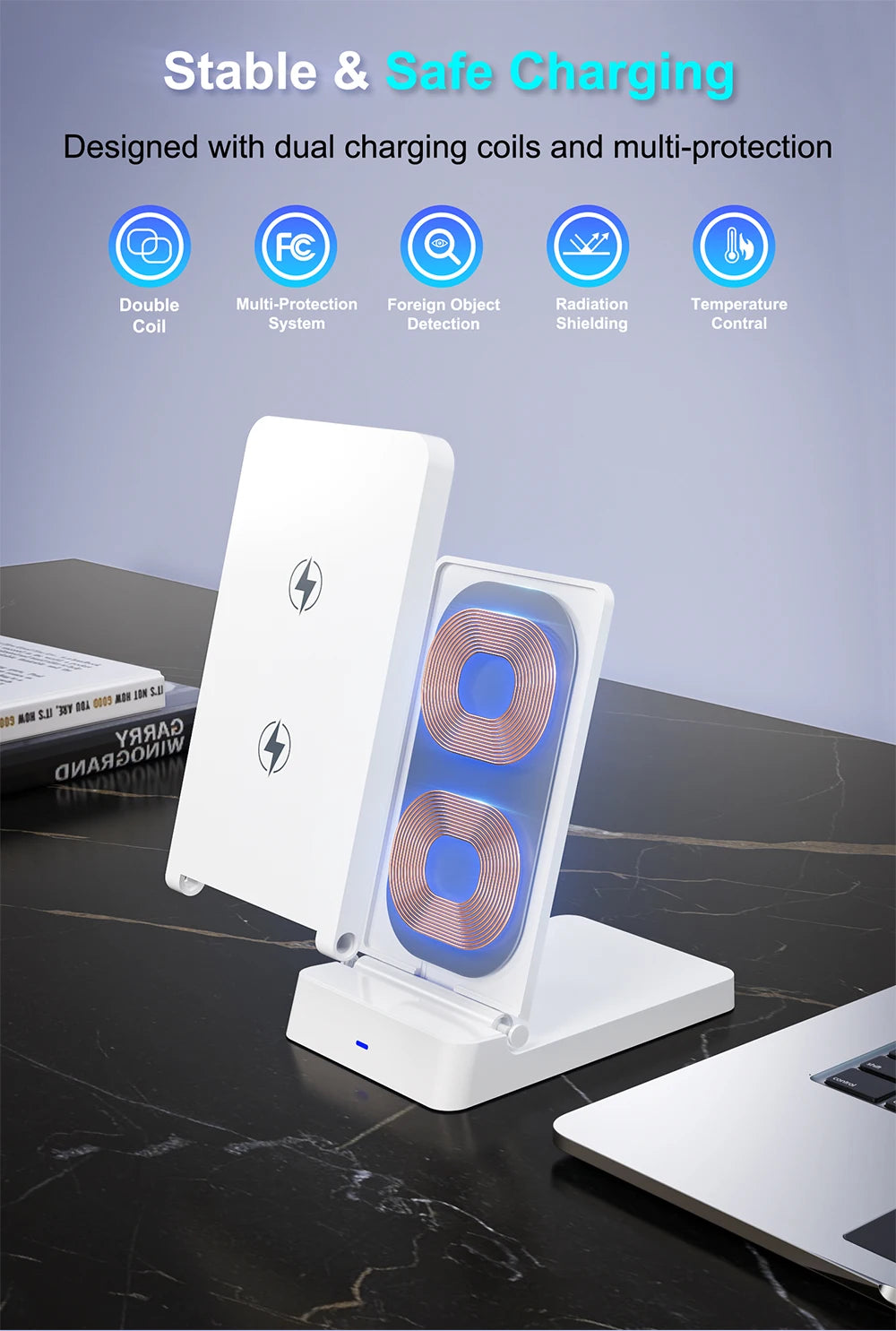 15W Foldable Wireless Charging Stand for iPhone & Samsung - Fast Charger - 8