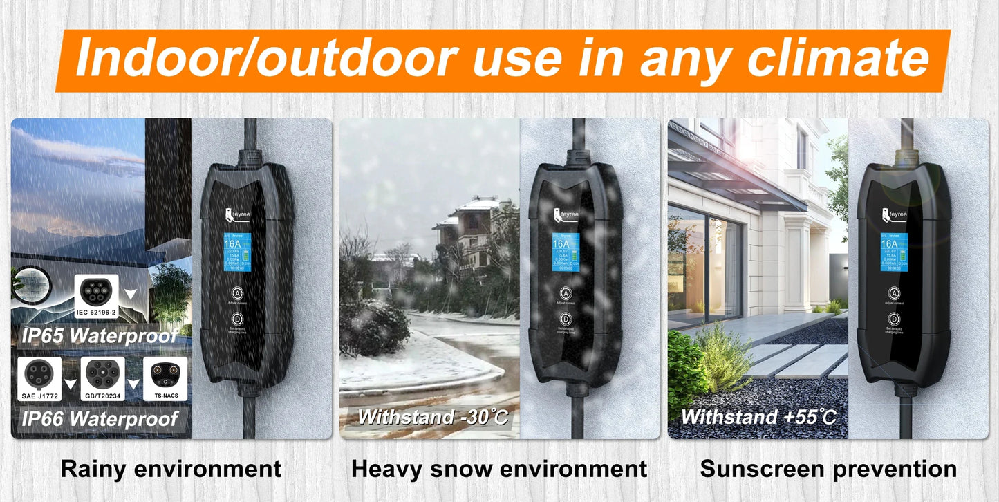 Portable 3.5KW EV Charger - 16A Adjustable Electric Vehicle Charging Cable
