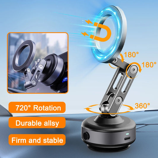 Foldable Magnetic Car Phone Holder with Electric Vacuum Suction Mount