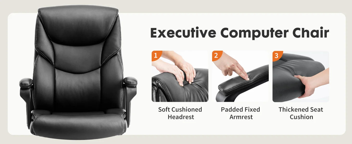 Ergonomic PU Leather Office Desk Chair with Flip-Up Arms & Lumbar Support - 8