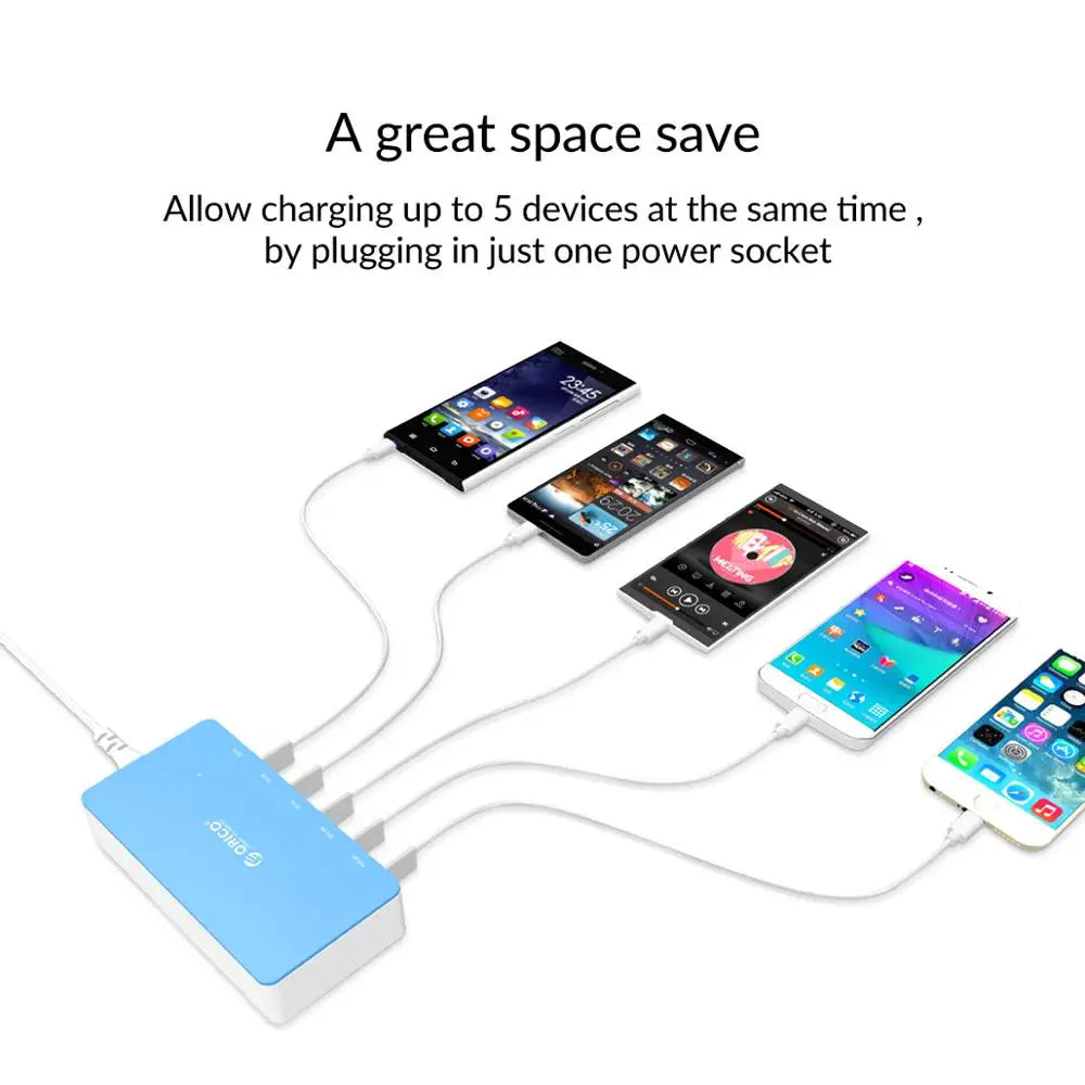 Multi-Port Desktop USB Charging Station - 5-Port Fast Home Office Hub - 28