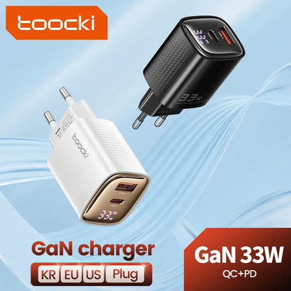 33W GaN Digital Display Fast Charger - USB-C & USB-A Dual Port Power Adapter