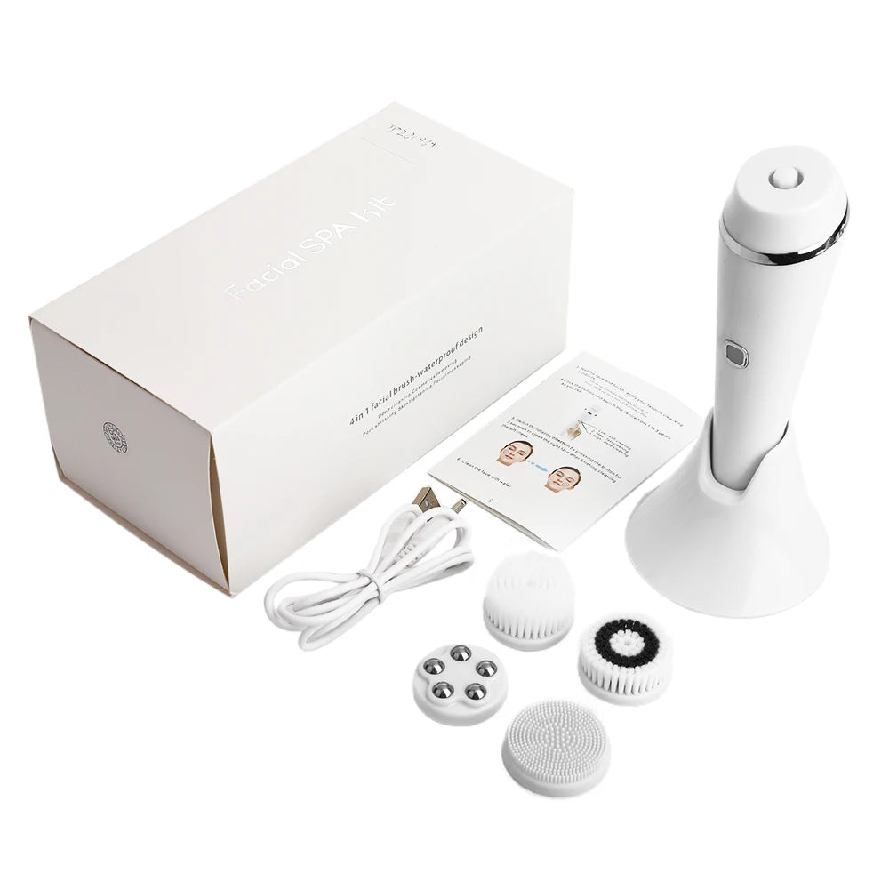 4-in-1 Electric Facial Cleansing Brush - Waterproof Rechargeable Skin Spa Kit - 19