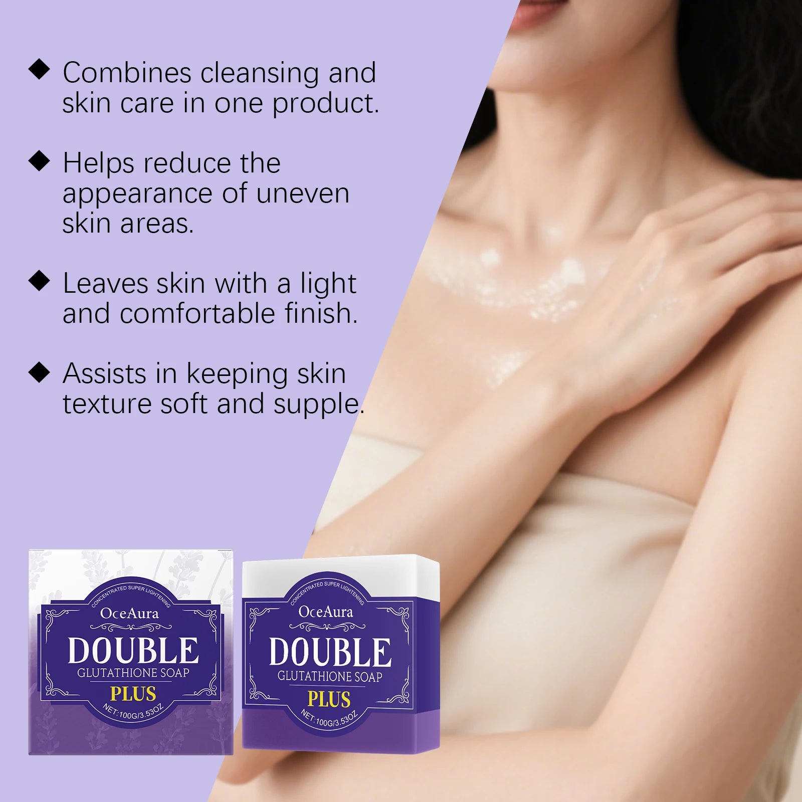 Lavender Double Glutathione Whitening Soap Bar for Deep Cleansing & Skin Brightening - 11