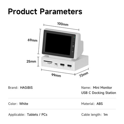 3.5" IPS Mini PC Data Monitor & USB-C Docking Station for Laptop