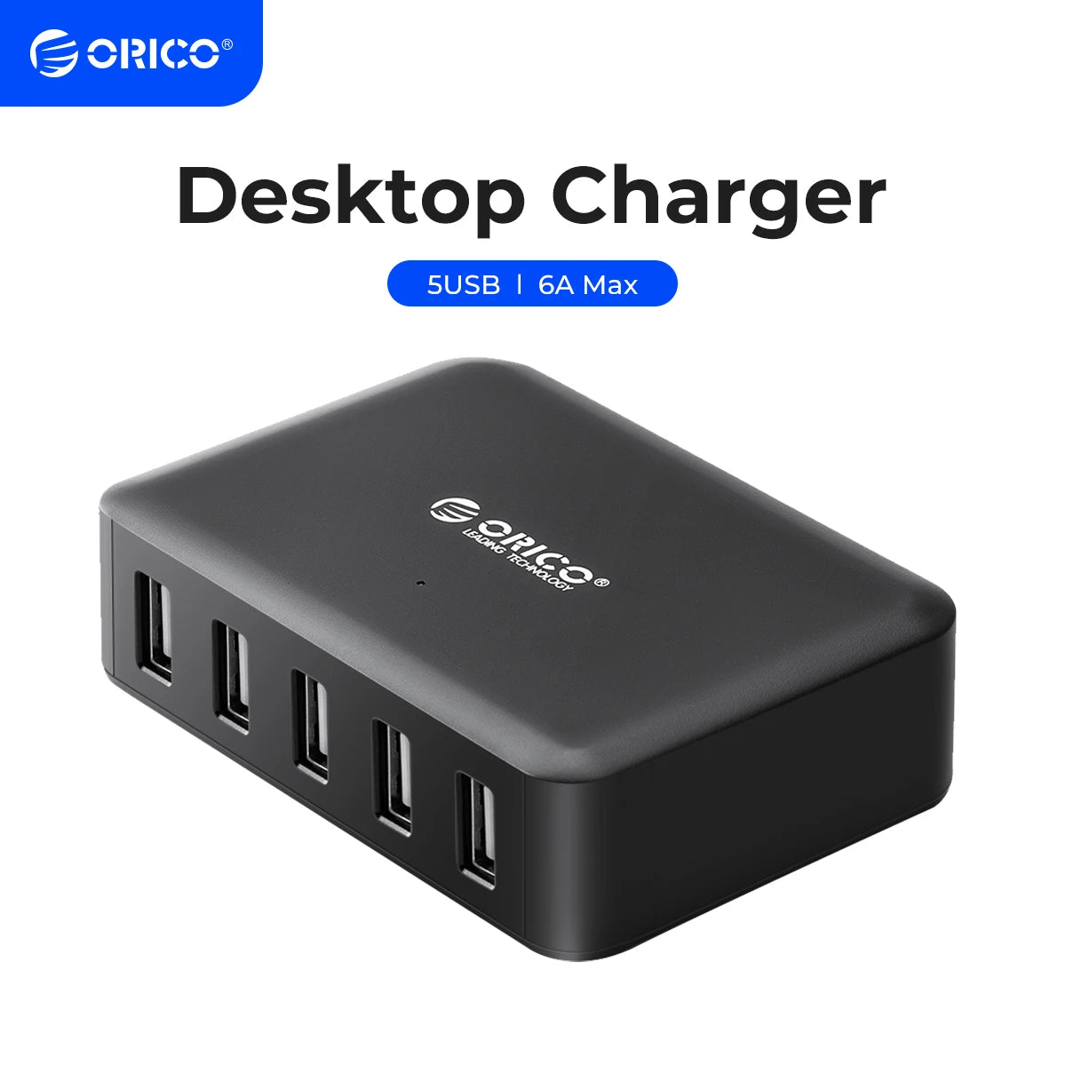 Multi-Port Desktop USB Charging Station - 5-Port Fast Home Office Hub - 1