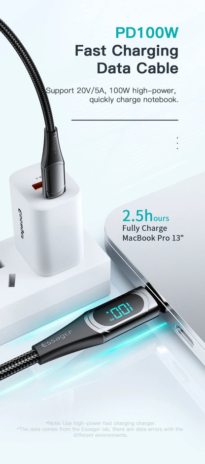 Essager 100W USB-C to USB-C Fast Charging Cable with LED Display