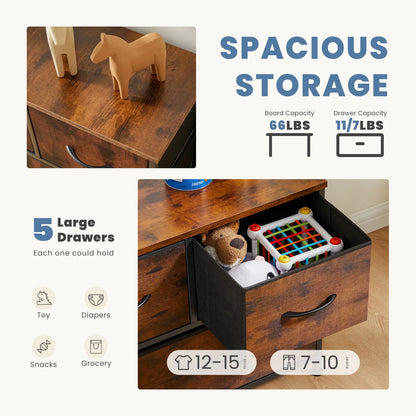 5-Drawer Fabric Dresser Storage Tower with Sturdy Steel Frame