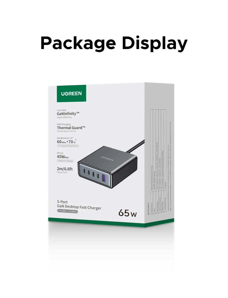 UGREEN 65W GaN Fast Charger 5-in-1 USB-C Desktop Power Adapter - 30
