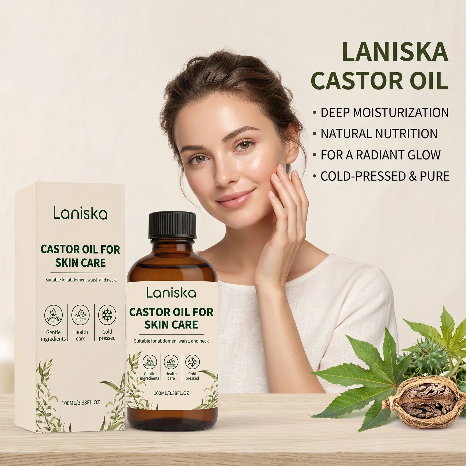 Pure Cold-Pressed Castor Oil for Deep Skin Hydration and Body Massage - 1