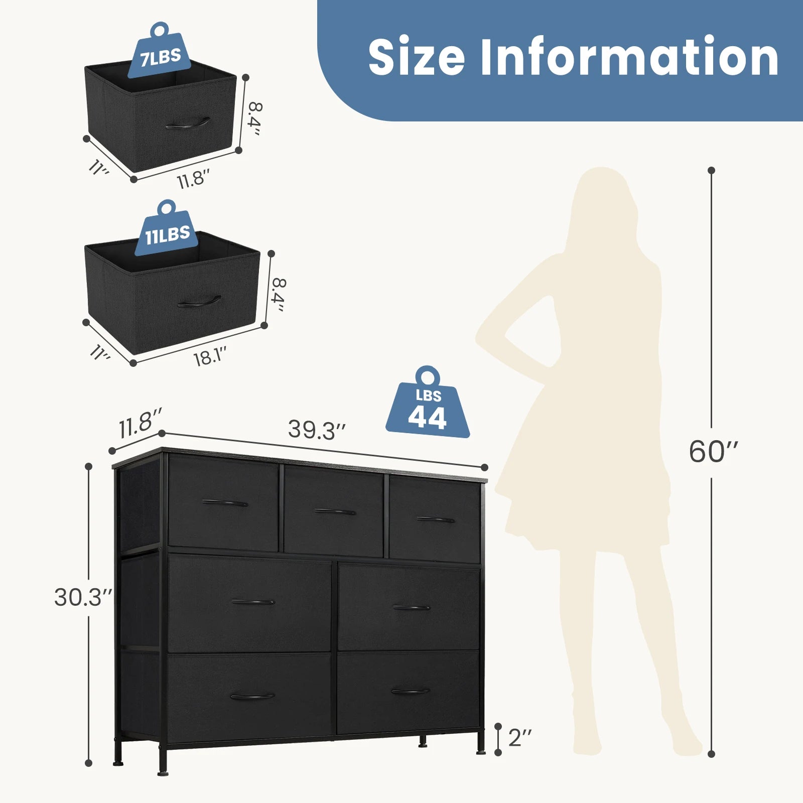 7-Drawer Fabric Dresser Organizer - Sturdy Storage Chest for Bedroom - 3