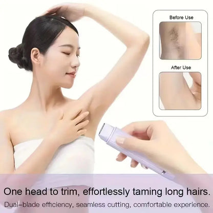 2-in-1 Women's Electric Shaver & Eyebrow Trimmer - Portable Wet & Dry Hair Remover