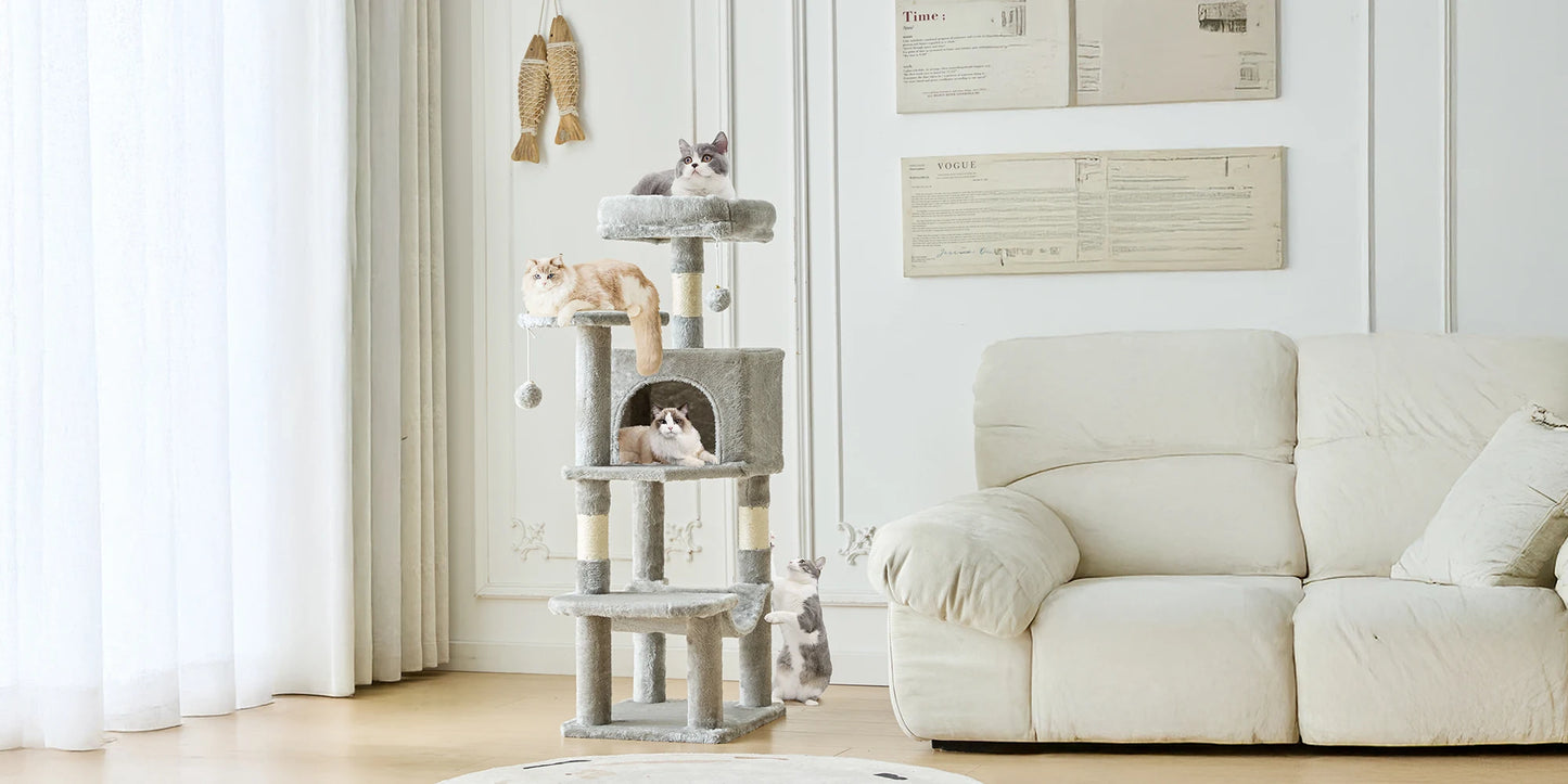 44" Multi-Level Cat Tree Tower with Scratching Posts & Cozy Condo