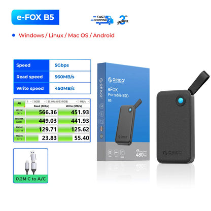 ORICO Portable SSD 560MB/s External Hard Drive for iPhone 15, Mac, PC