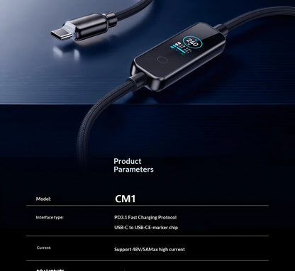 240W USB-C Fast Charging Cable with Real-Time LED Power Display