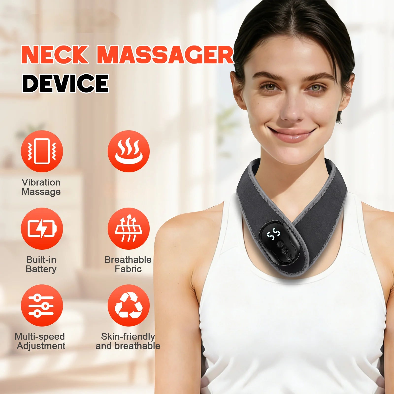 Portable Wireless Neck Massager Wrap with Heat and Vibration Therapy - 2