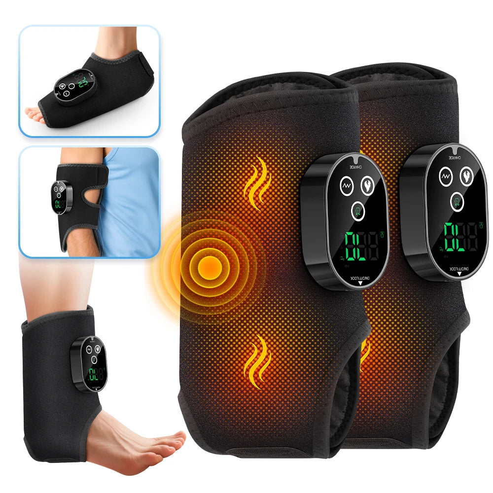 Electric Ankle & Calf Vibration Massager with Heat Therapy for Pain Relief
