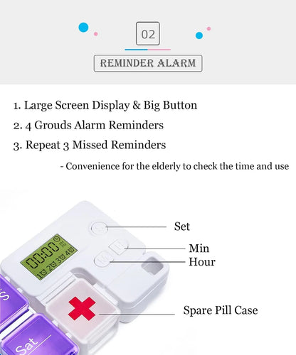 7-Day Weekly Pill Organizer with Electronic Alarm Reminder